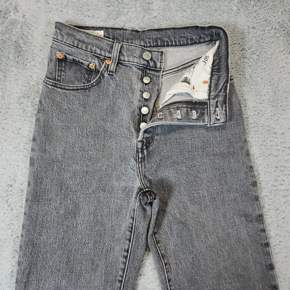Levis 501 Button Fly Jeans Womens Size 27 Premium Black Wash Denim Big E Casual